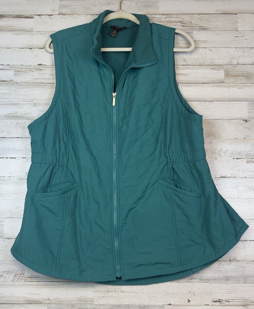 Bit & Bridle Womens 1X Quilted Vest Teal Fleece Lined Zip Equestrian Outdoor